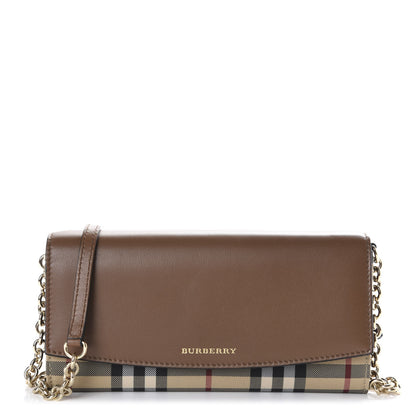 Burberry Calfskin Horseferry Check Henley Wallet On Chain Tan 1 of 10