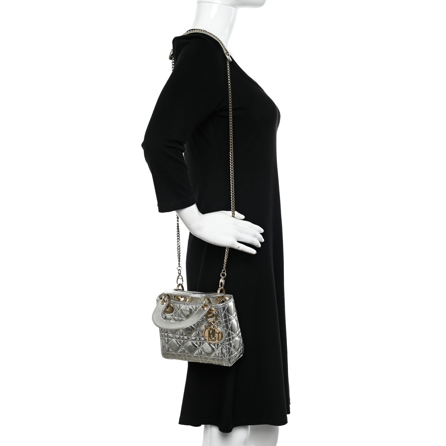 Christian Dior Metallic Crinkled Cannage Micro Lady Dior Silver 2 of 11