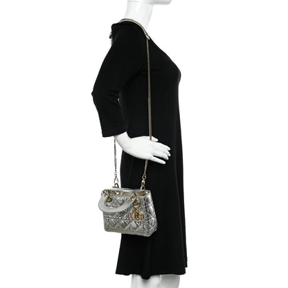 Christian Dior Metallic Crinkled Cannage Micro Lady Dior Silver 2 of 11