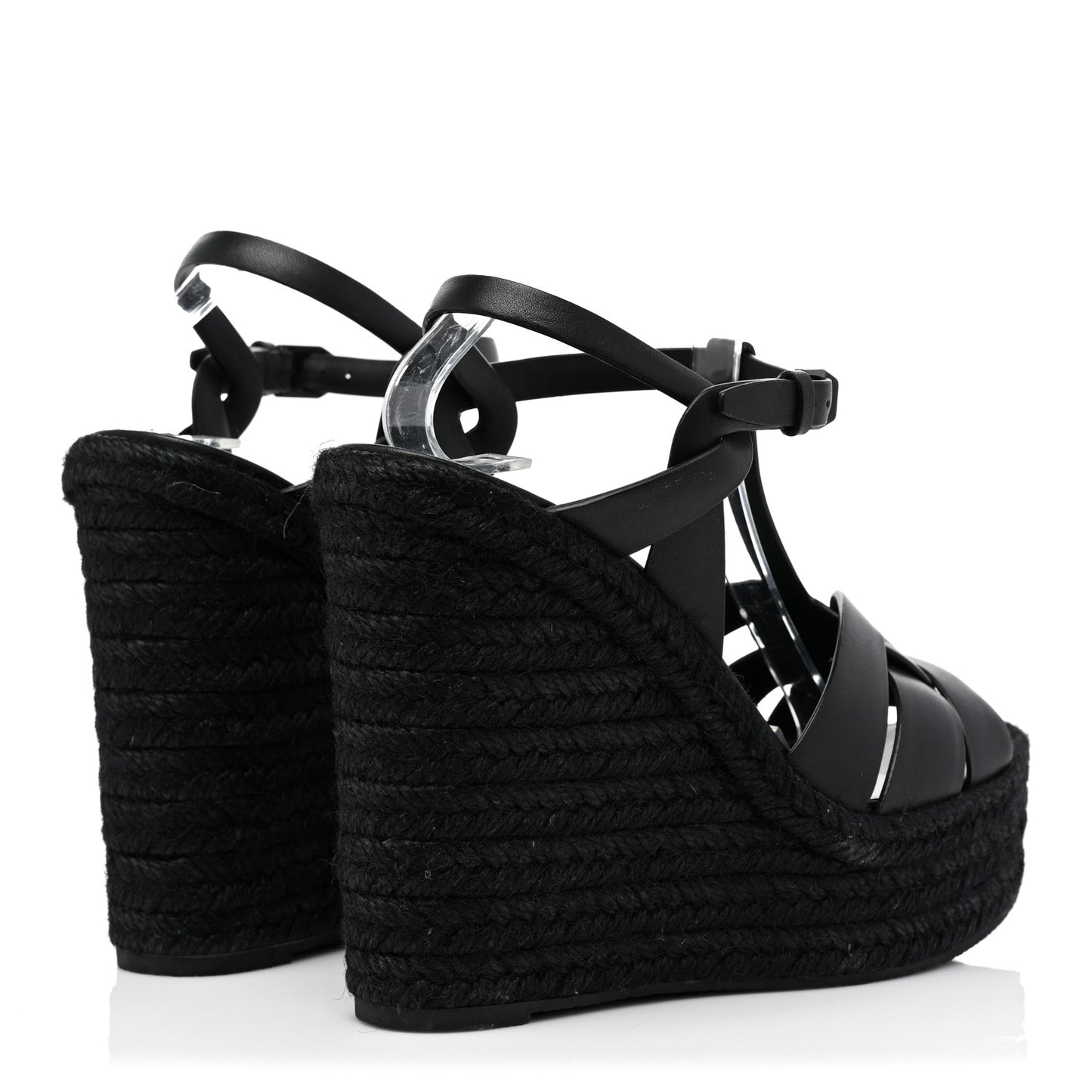 Calfskin Tribute 95 Platform Espadrille Wedge Sandals 40 Black