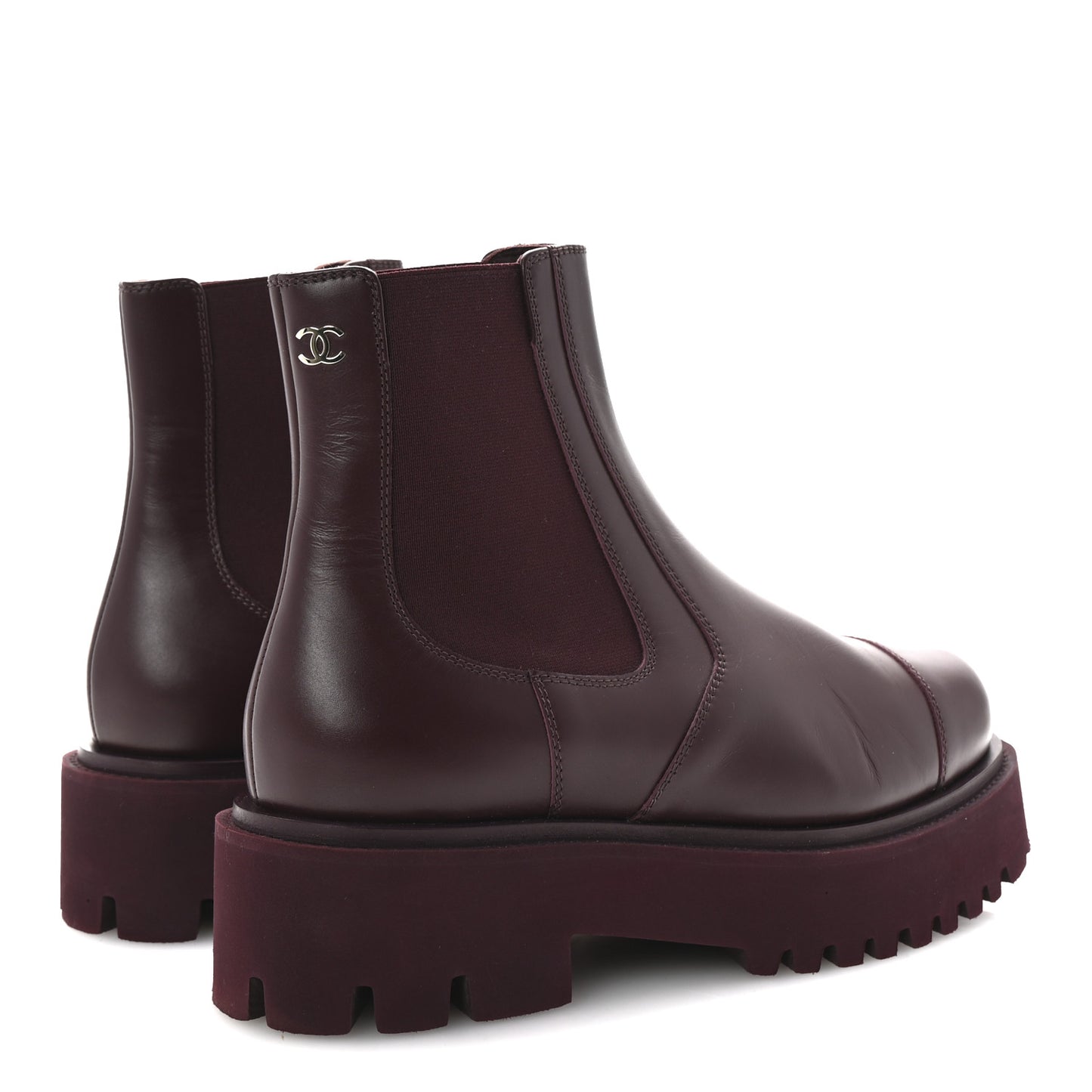 Calfskin Cap Toe CC Short Boots 40.5 Burgundy