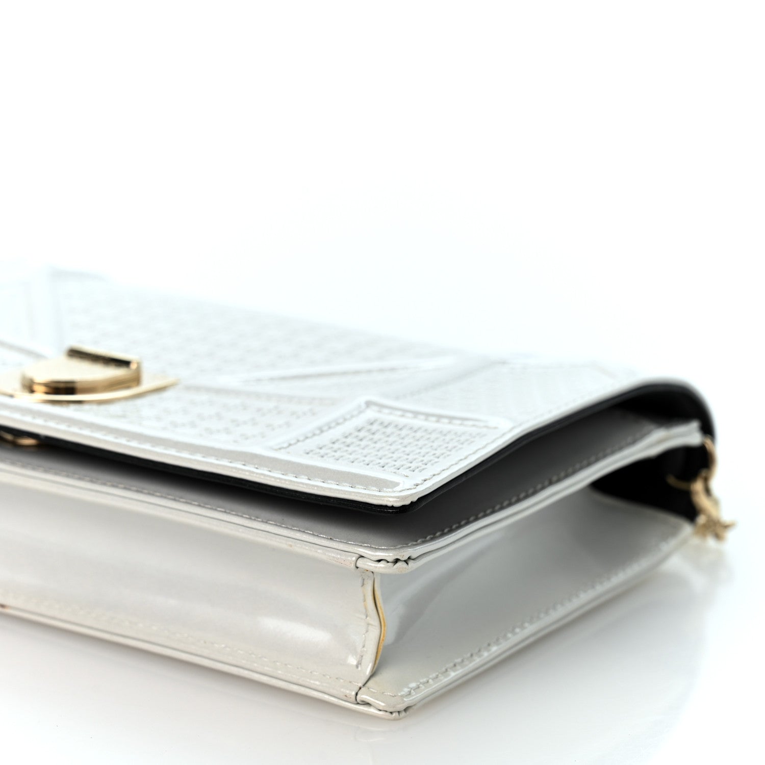 Christian Dior Patent Micro-Cannage Diorama Wallet on Chain Pouch White 9 of 10