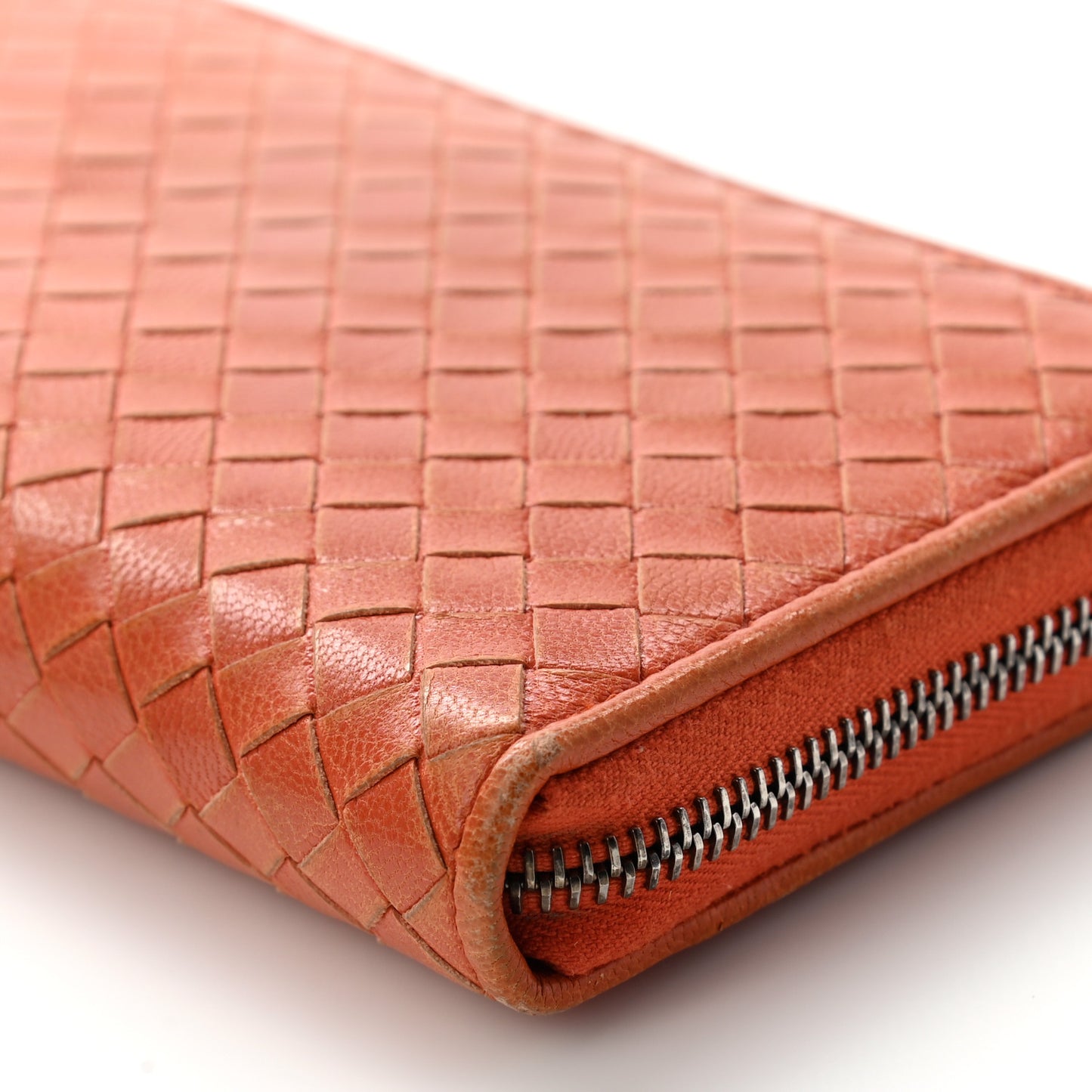 Nappa Intrecciato Zip Around Wallet Orange