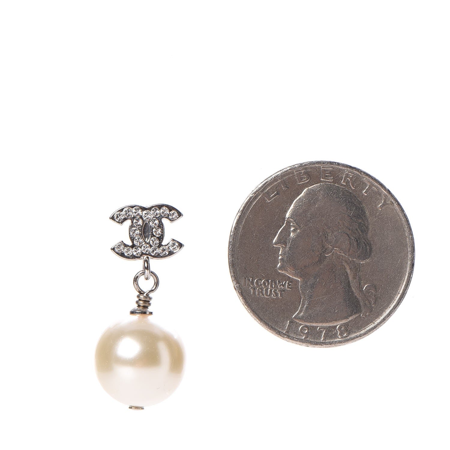 Chanel Crystal Pearl CC Drop Earrings Silver 2 of 6