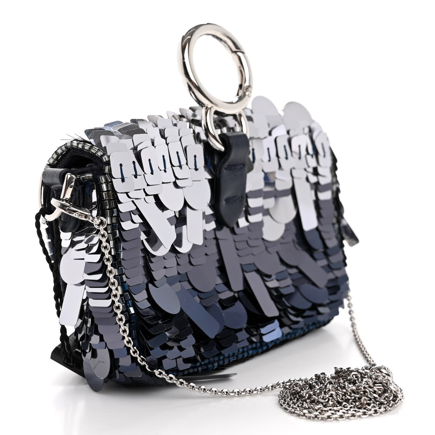 Fendi Sequin Paillettes Shiny Nappa Sex and the City Nano Maxi Buckle Baguette Charm Blue 3 of 12
