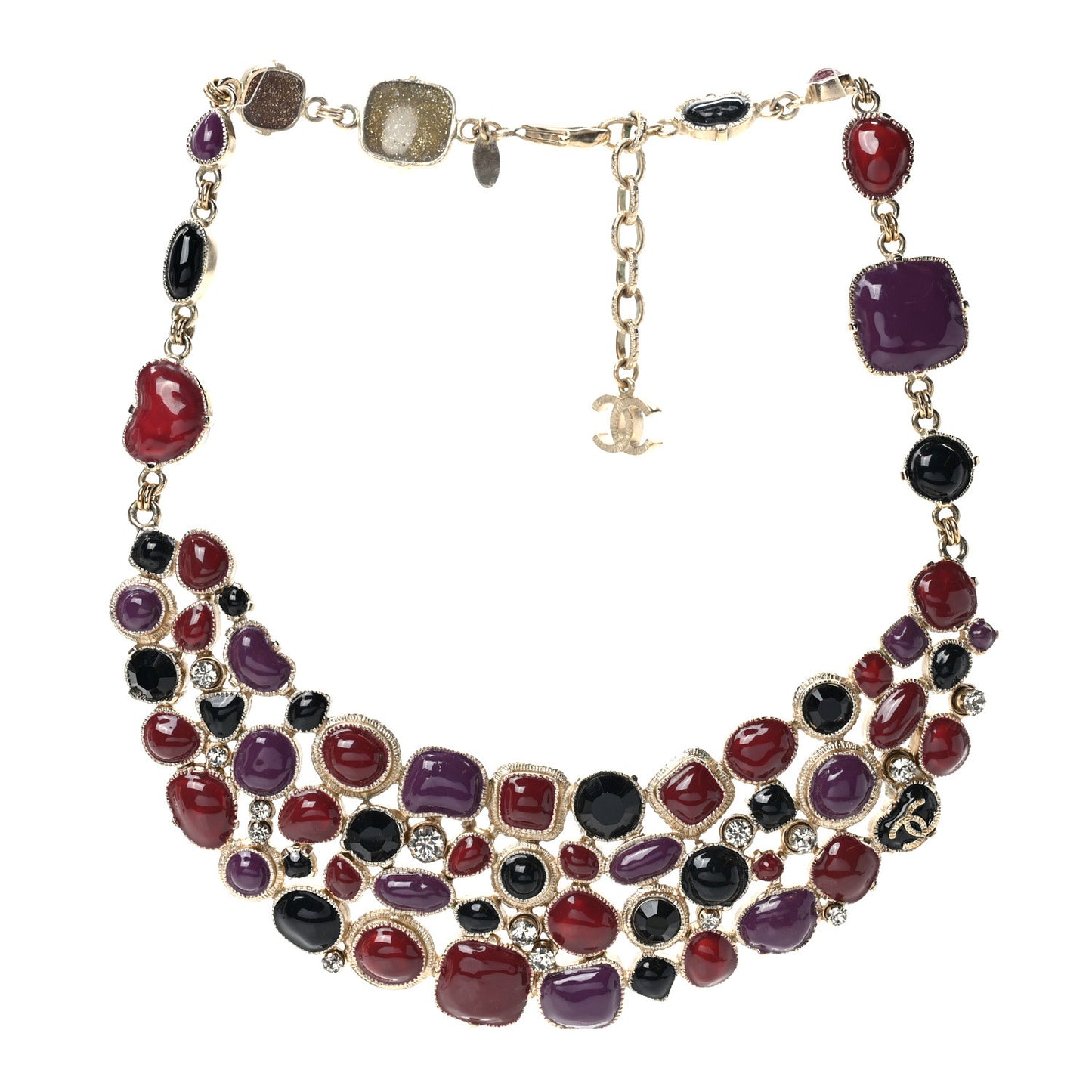 Crystal Bead Gripoix Poured Glass CC Necklace Multicolor