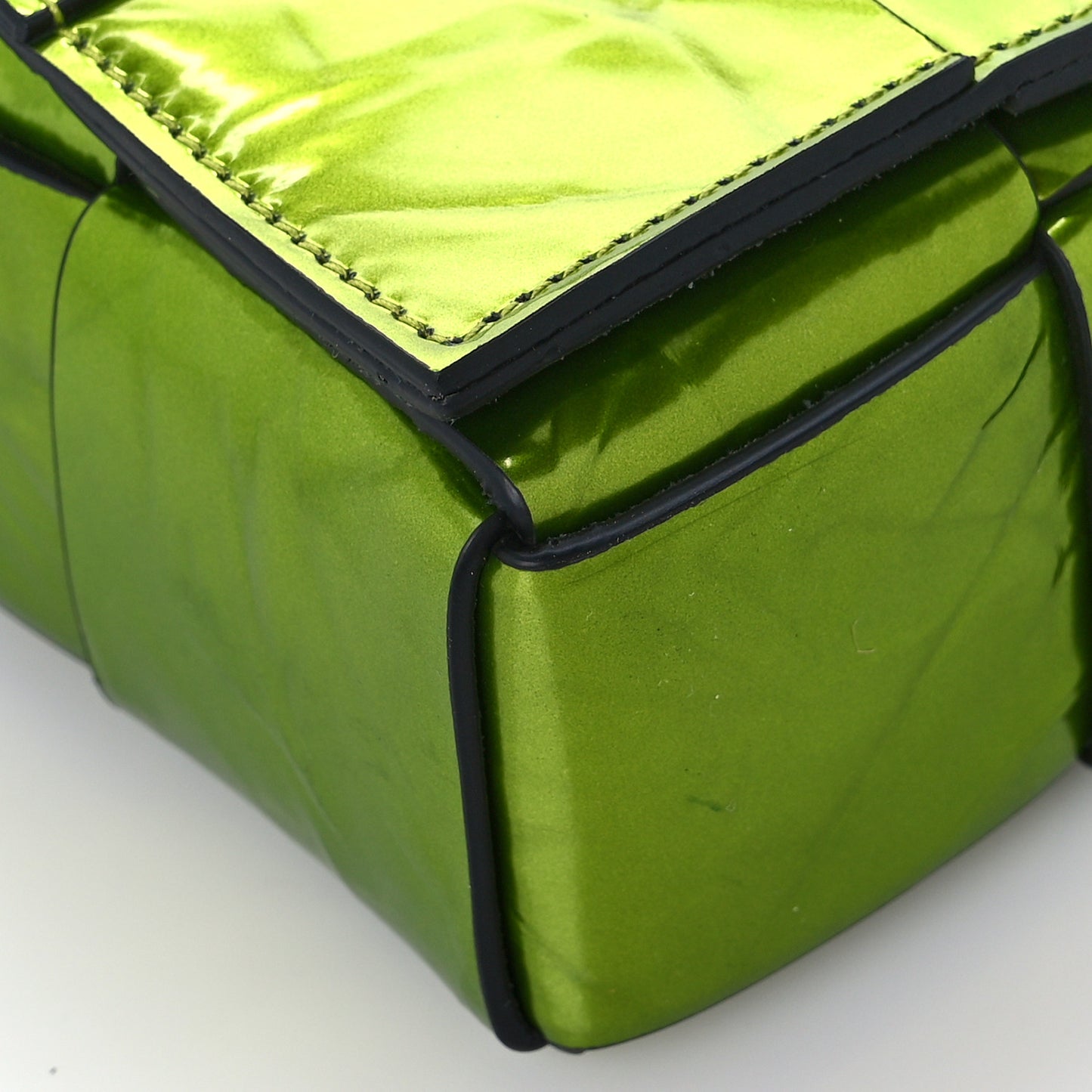 Metallic Crushed Calfskin Maxi Intrecciato Cassette Crossbody Bag Chlorophyll