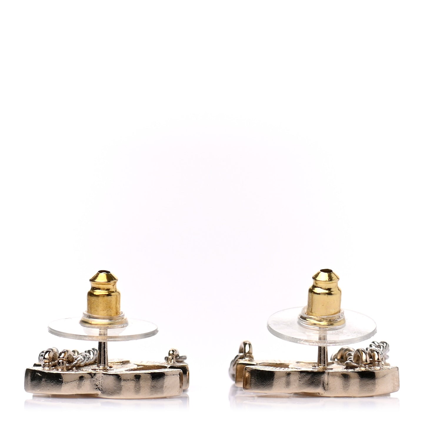 Crystal Chain CC Earrings Gold