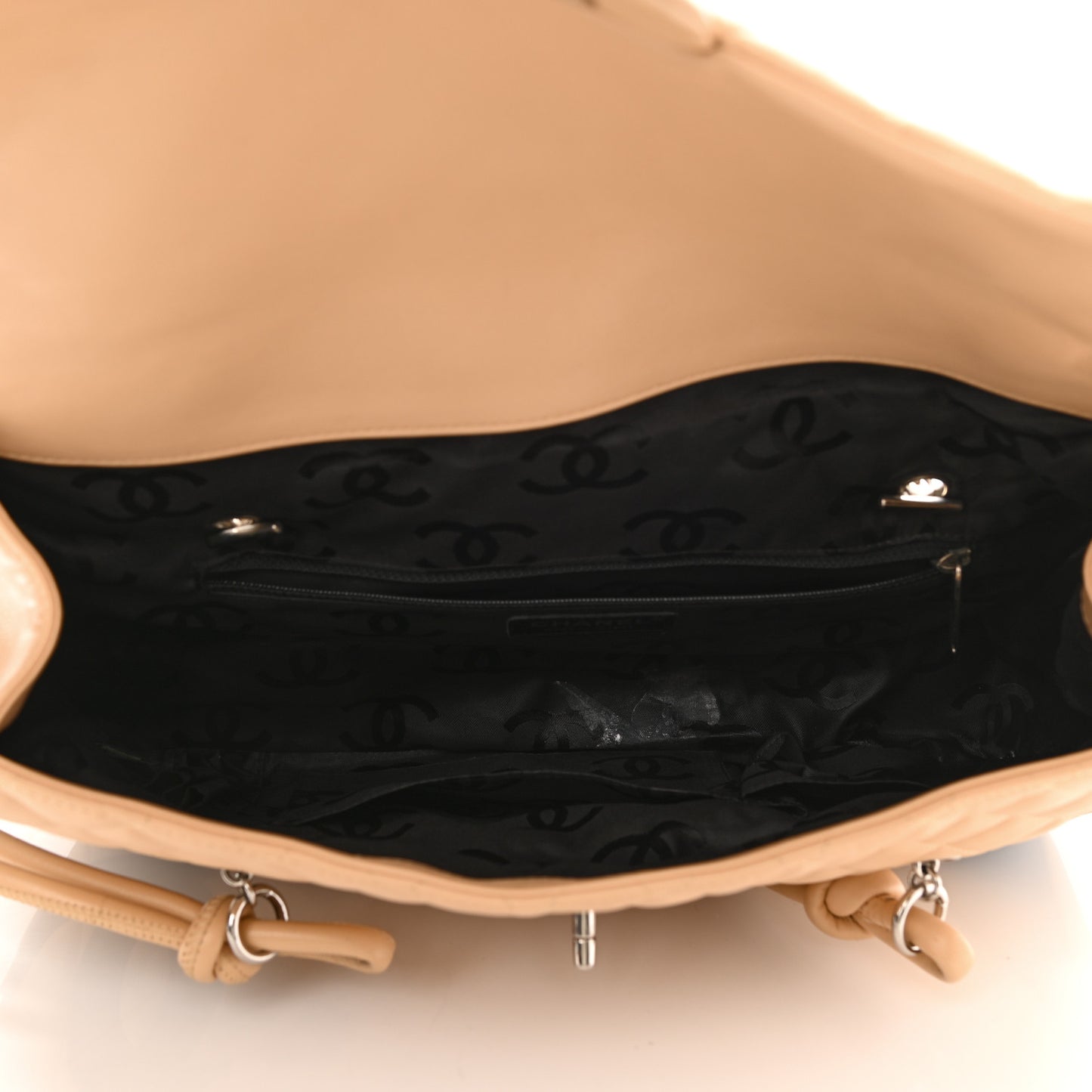 Calfskin Quilted Large Cambon Flap Beige Black