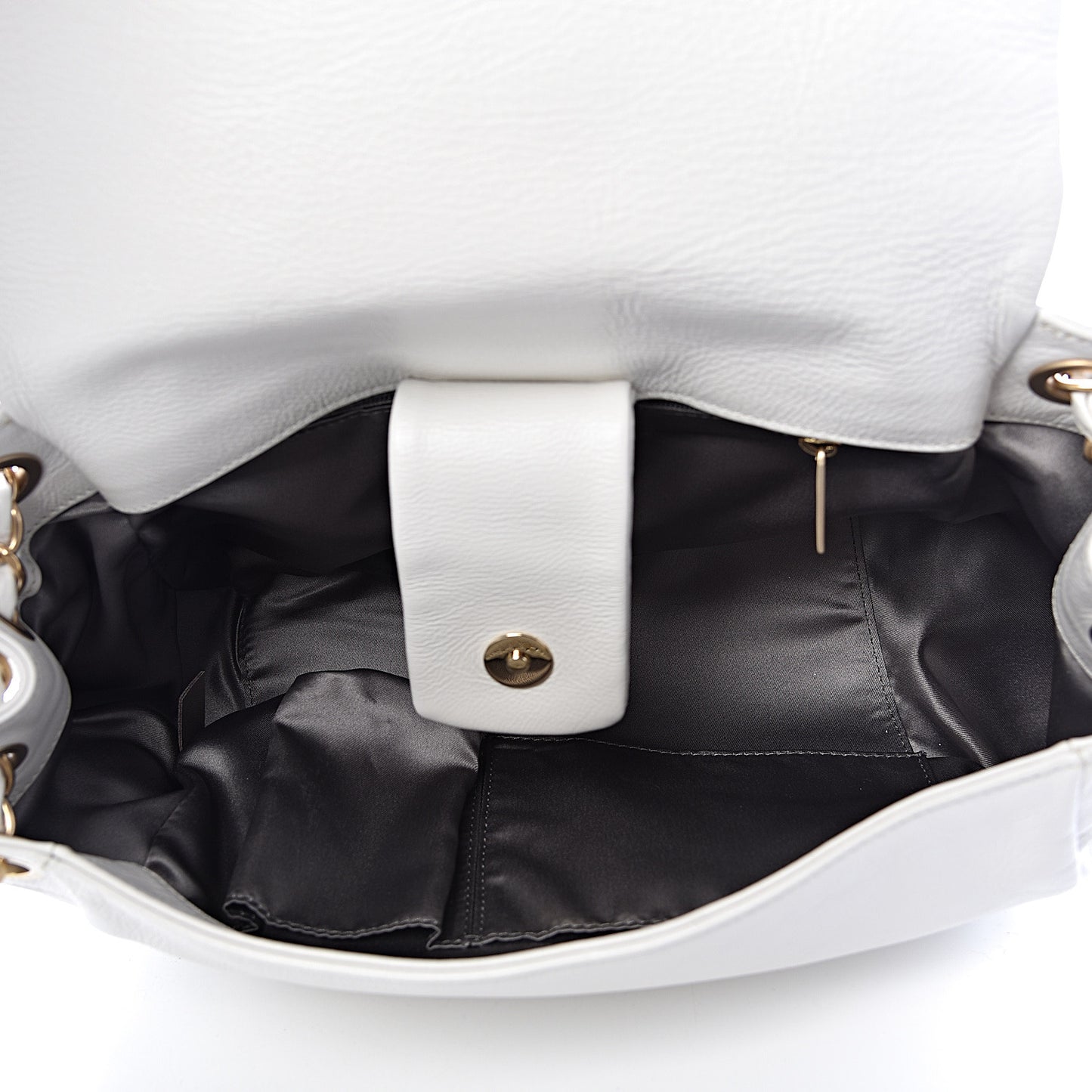 Grained Calfskin Metal Mosaic Flap White