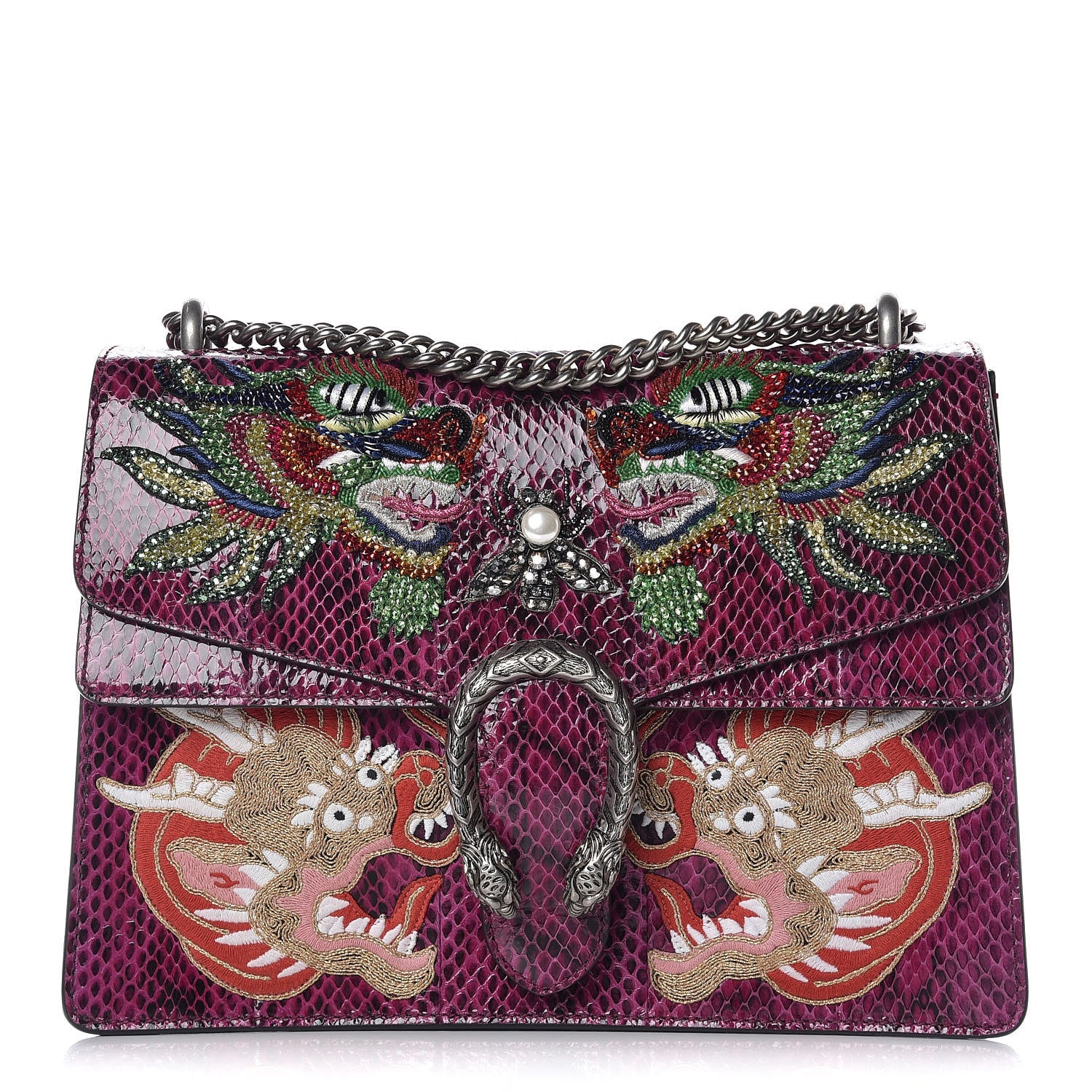 Gucci Elaphe Dragon Embroidered Medium Dionysus Shoulder Bag Violet Cyclamen Multicolor 1 of 10