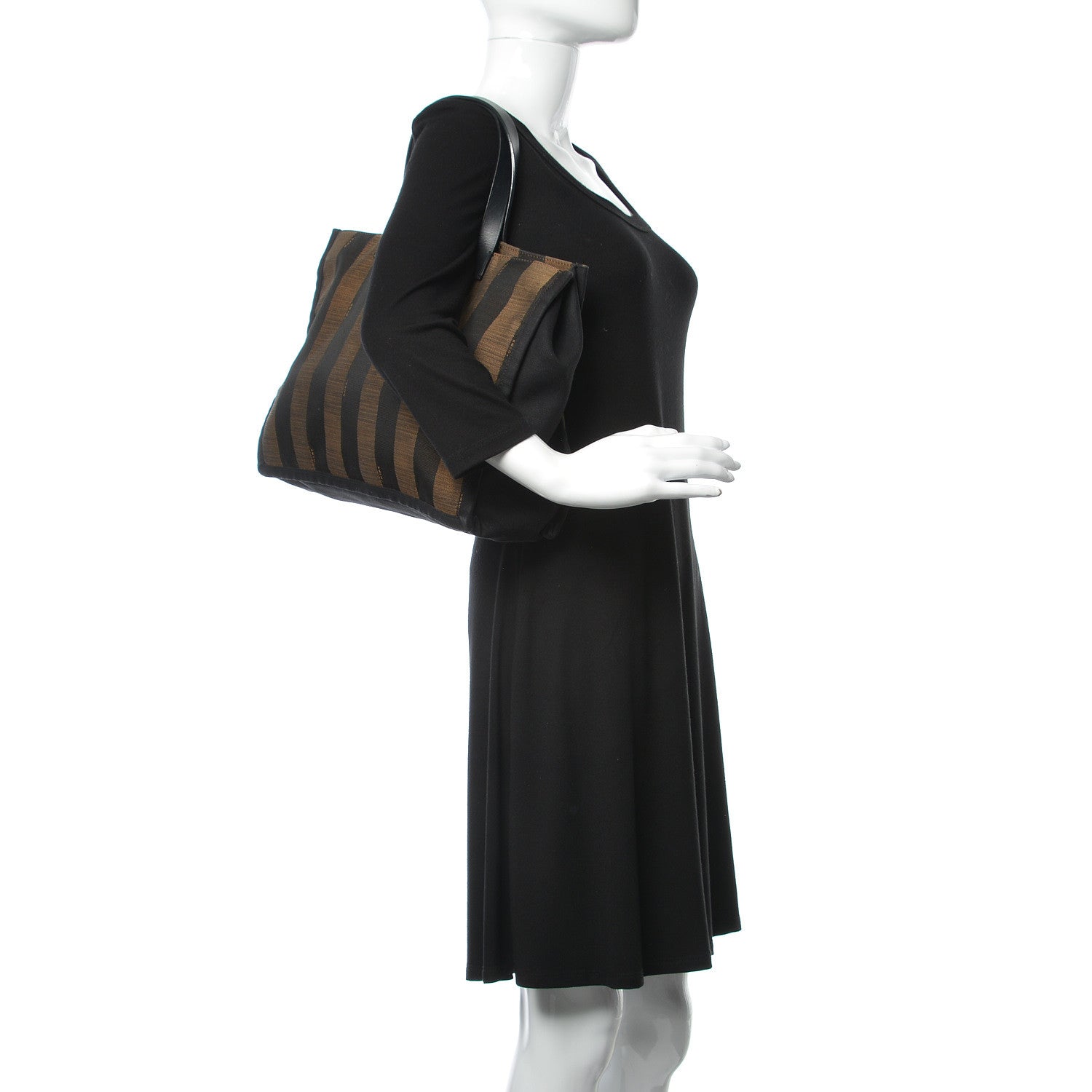 Fendi Pequin Small Shopping Tote Black Tobacco 2 of 12