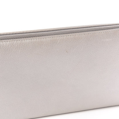 Chanel Goatskin Camellia Embossed Zip Around Wallet Silver 5 of 12