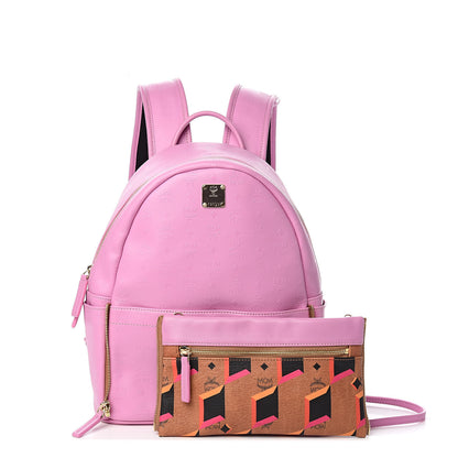 MCM Calfskin Visetos Diamond Printed Small Backpack Pink Cognac 13 of 13