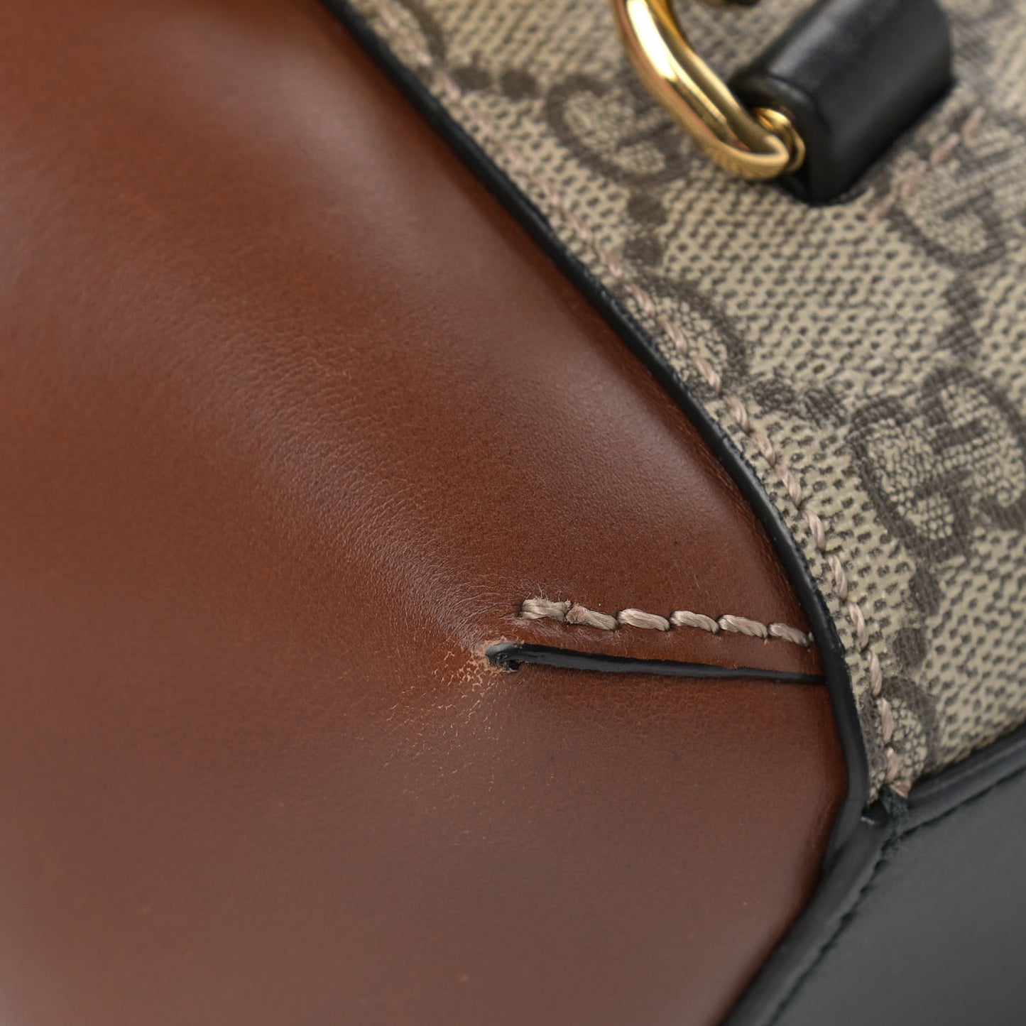 GG Supreme Monogram Calfskin Padlock Backpack Beige Cuir Black