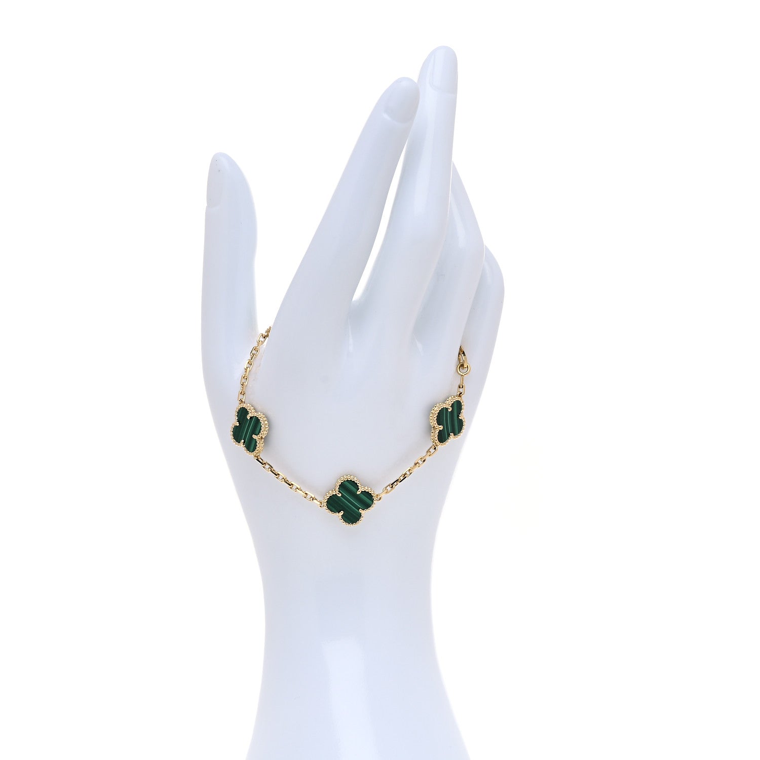 Van Cleef & Arpels 18K Yellow Gold Malachite 5 Motifs Vintage Alhambra Bracelet 2 of 7