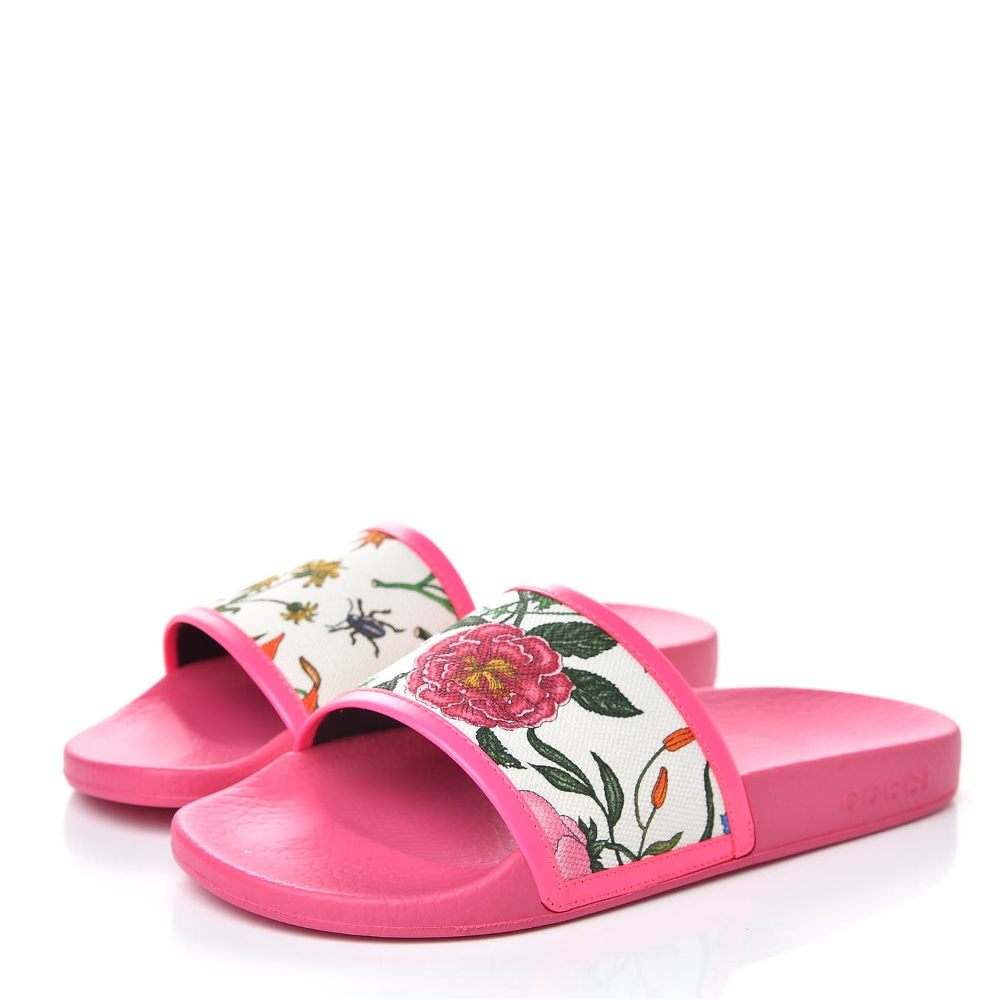 Canvas Flora Print Slide Sandals 38 Fluorescent Fuchsia