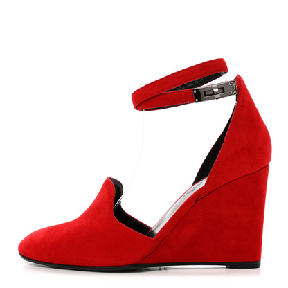 Hermes Suede Goatskin Lively Wedge Pumps 38 Piment 1 of 7
