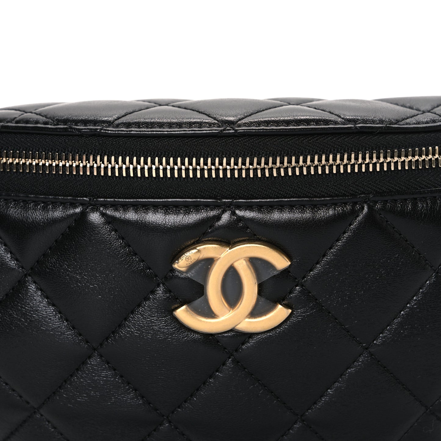 Shiny Lambskin Quilted Belt Bag Black