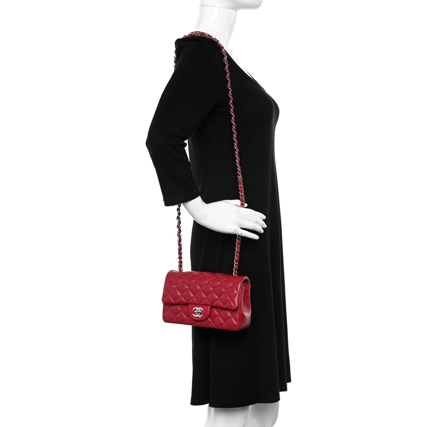 Chanel Caviar Quilted Mini Rectangular Flap Red 2 of 11