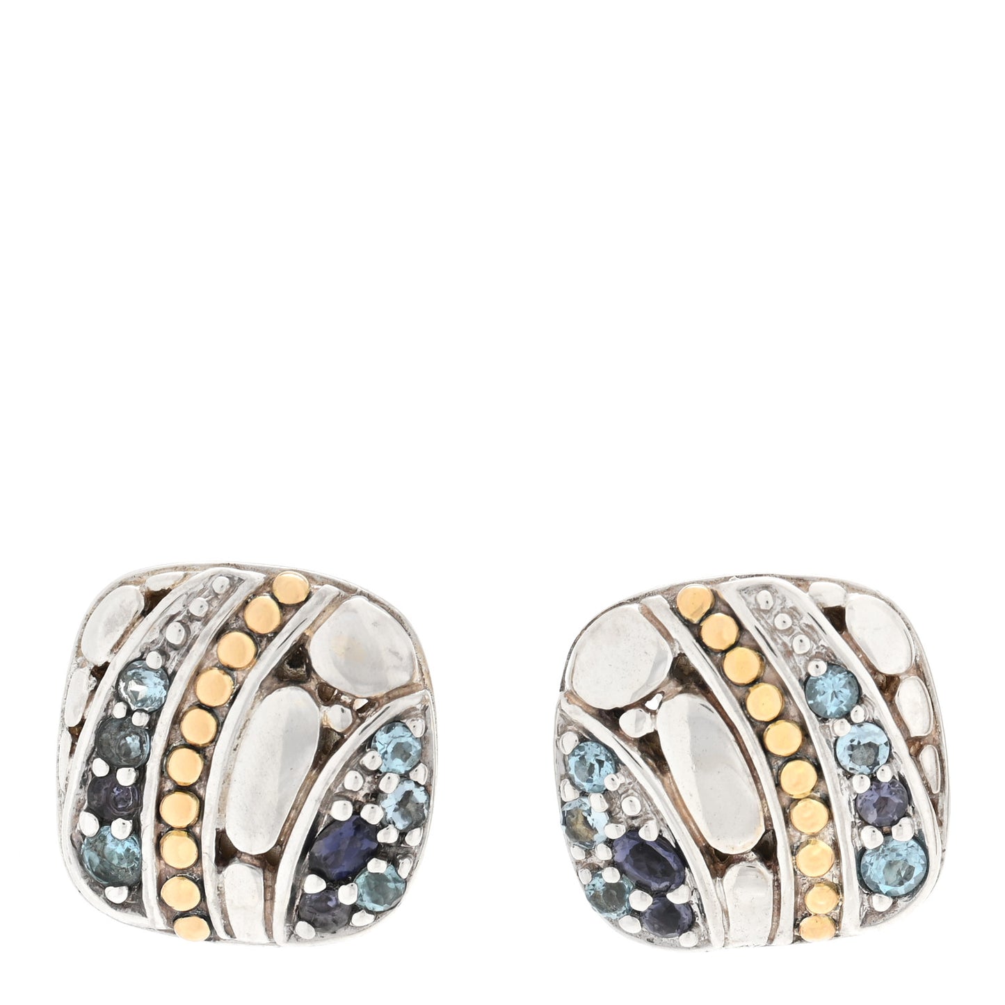 Sterling Silver 18K Yellow Gold Blue Topaz Iolite Aquamarine Kali Lavafire Earrings