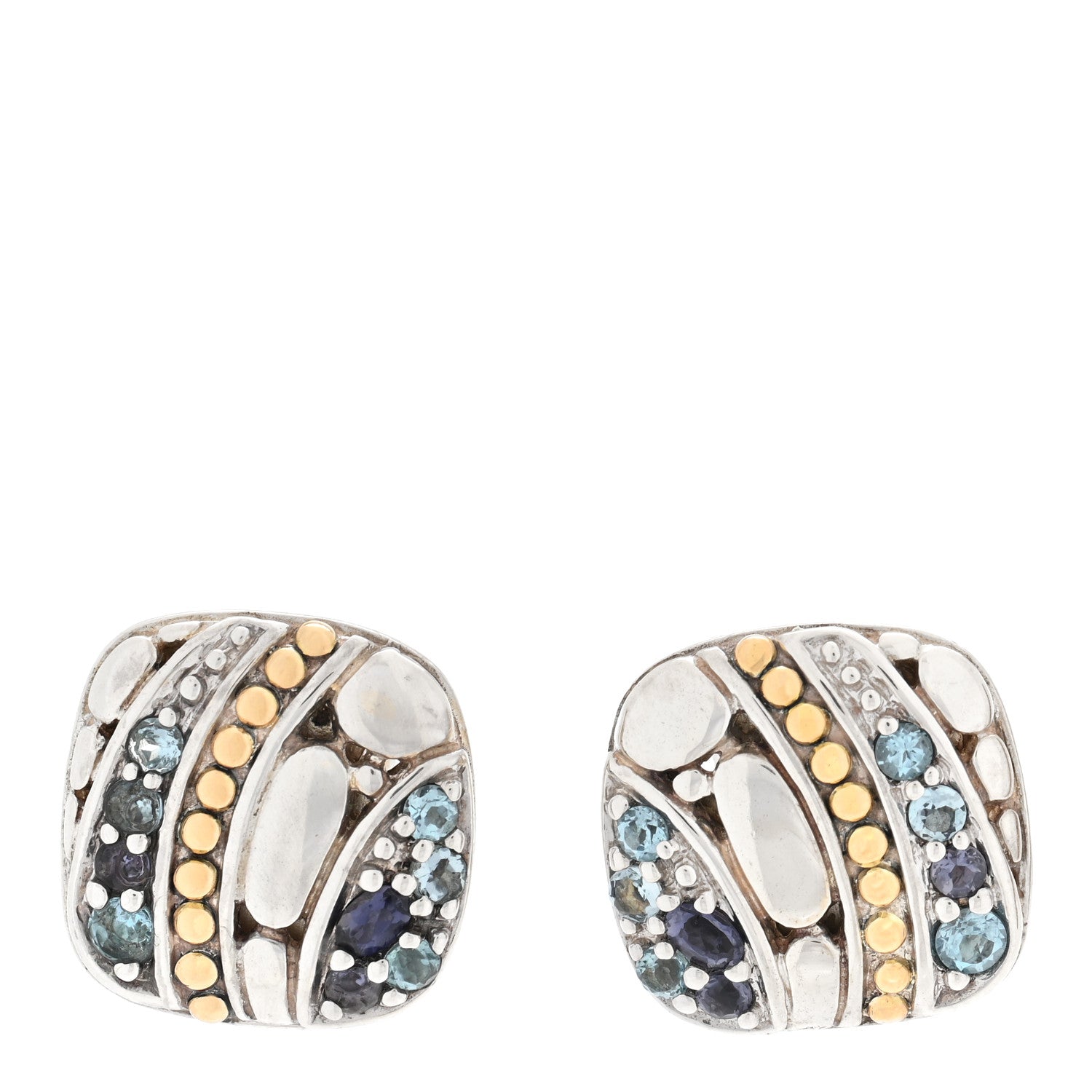 John Hardy Sterling Silver 18K Yellow Gold Blue Topaz Iolite Aquamarine Kali Lavafire Earrings 1 of 4