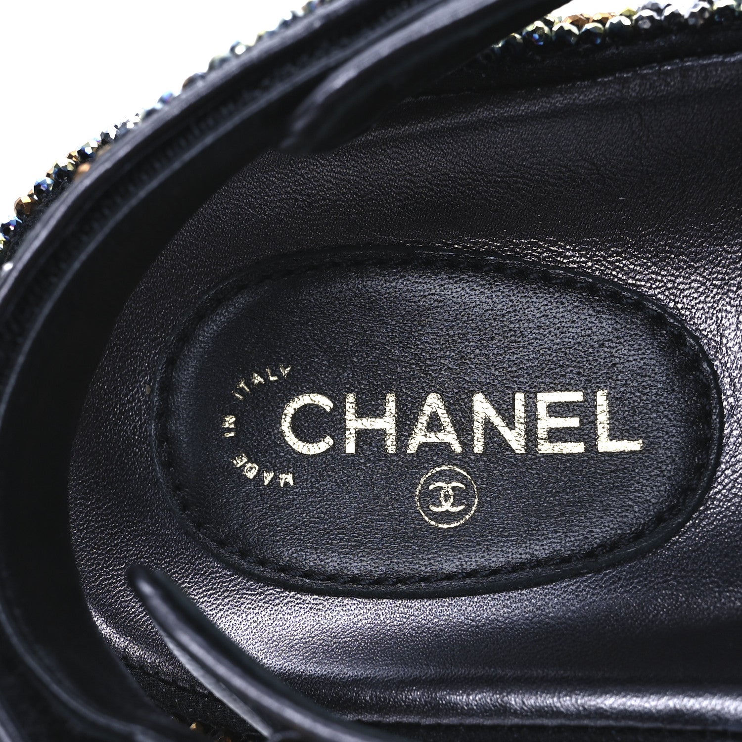 Chanel Grained Calfskin Crystal Velcro Dad Sandals 40 Black Multicolor 18 of 26