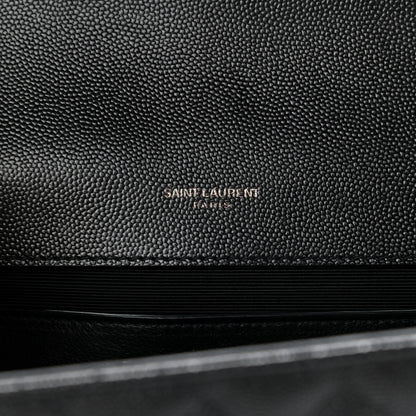 Saint Laurent Grain De Poudre Textured Mixed Matelasse Triquilt Medium Monogram Satchel Black 6 of 10