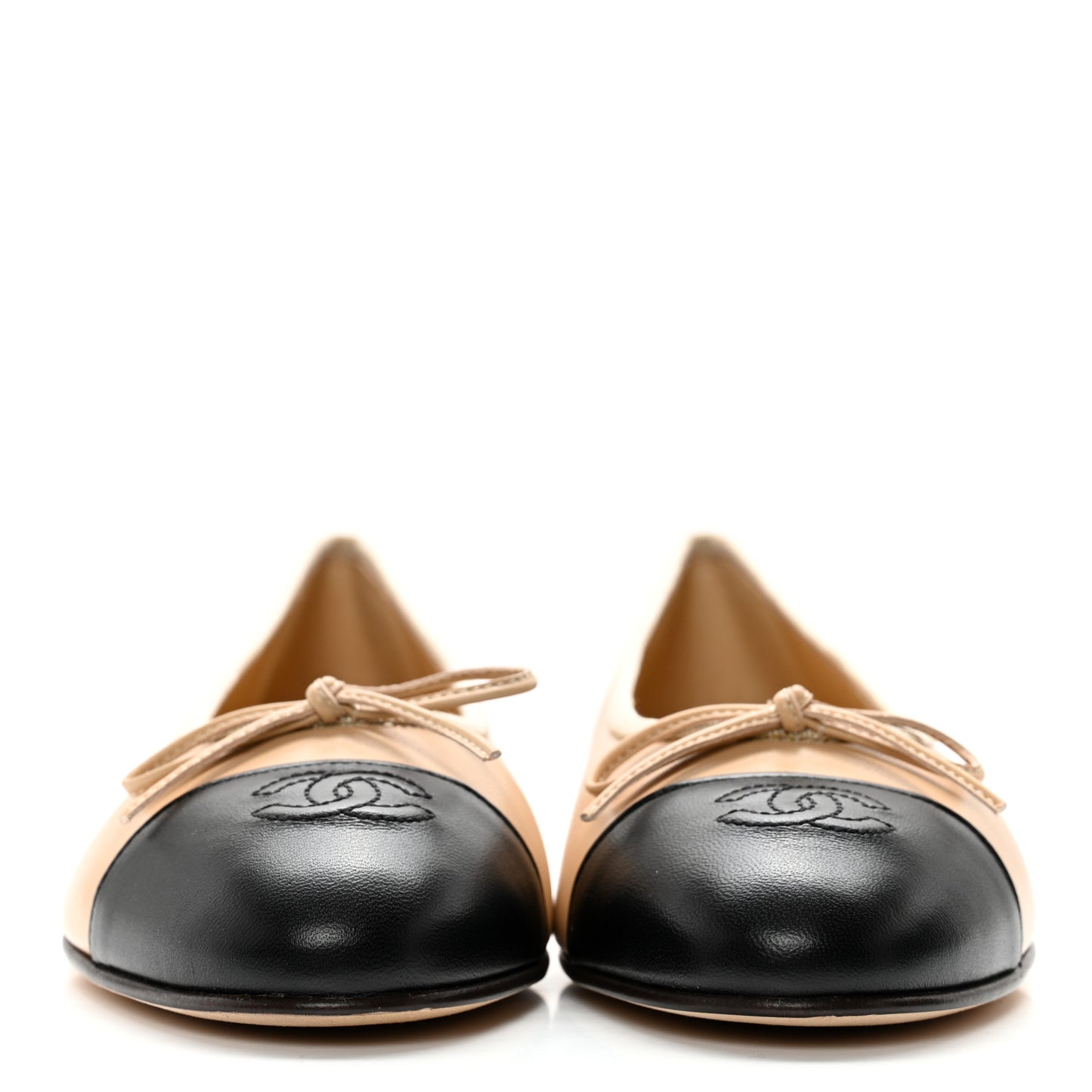 Lambskin Cap Toe CC Ballerina Flats 40 Beige Black