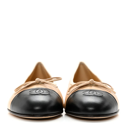 Chanel Lambskin Cap Toe CC Ballerina Flats 40 Beige Black 2 of 9