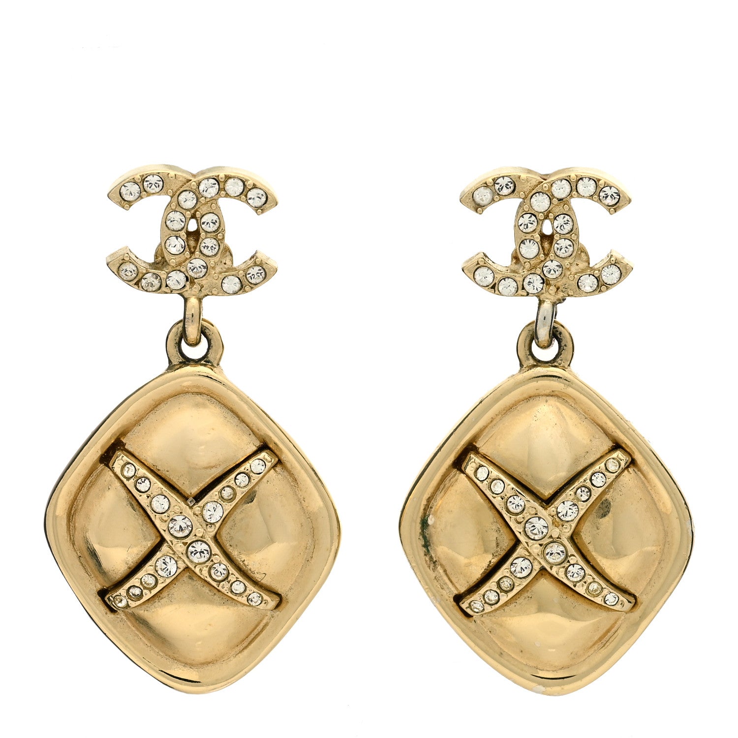 Chanel Crystal CC Drop Earrings Gold 1 of 4