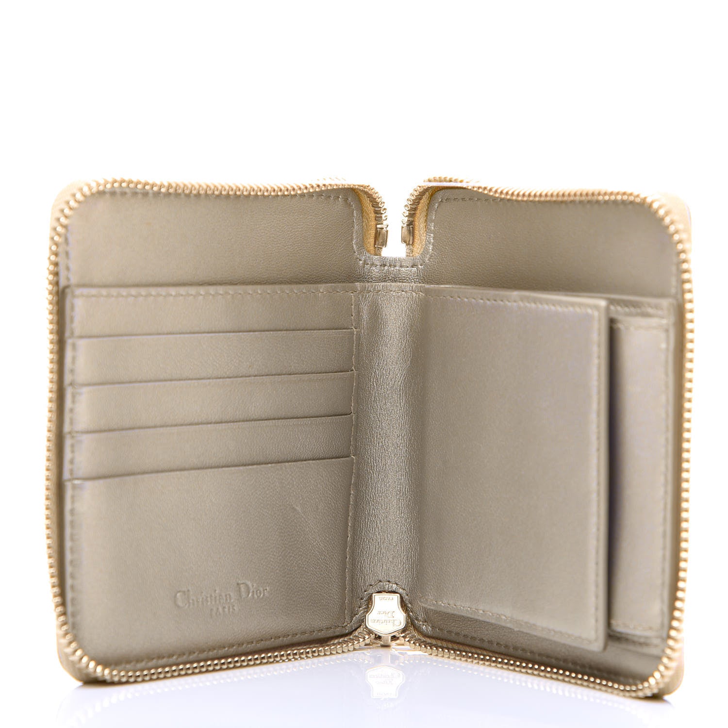 Christian Dior Metallic Calfskin Cannage Lady Dior Medium Wallet Gold 5 of 8