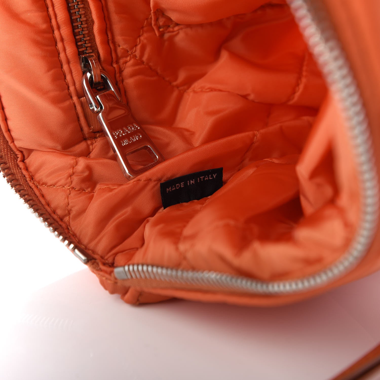 Prada Tessuto Nylon Bomber Clutch Papaya 9 of 10