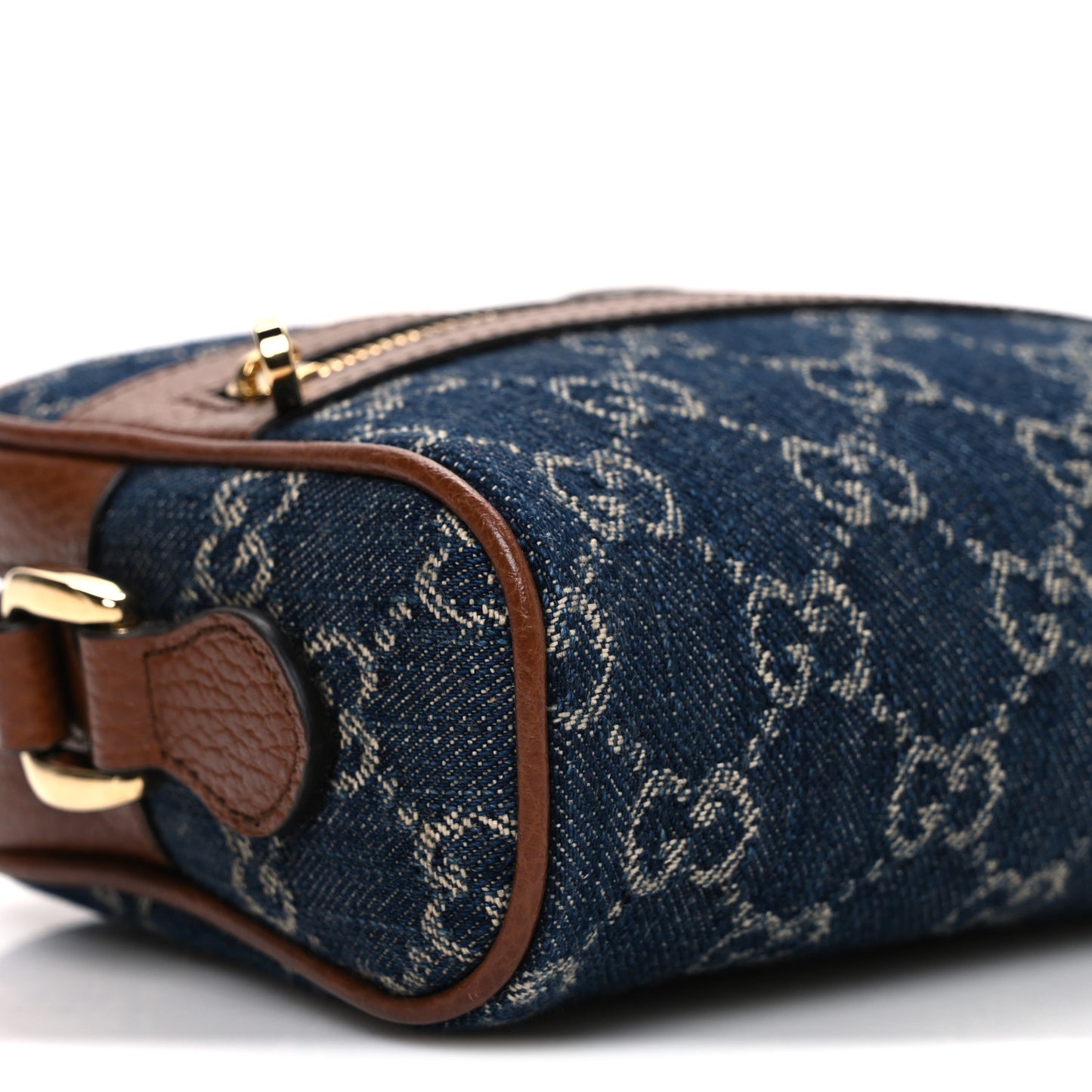 New Denim GG Monogram Dollar Calfskin Mini Ophidia Shoulder Bag Blue Tea Cuir Epilog