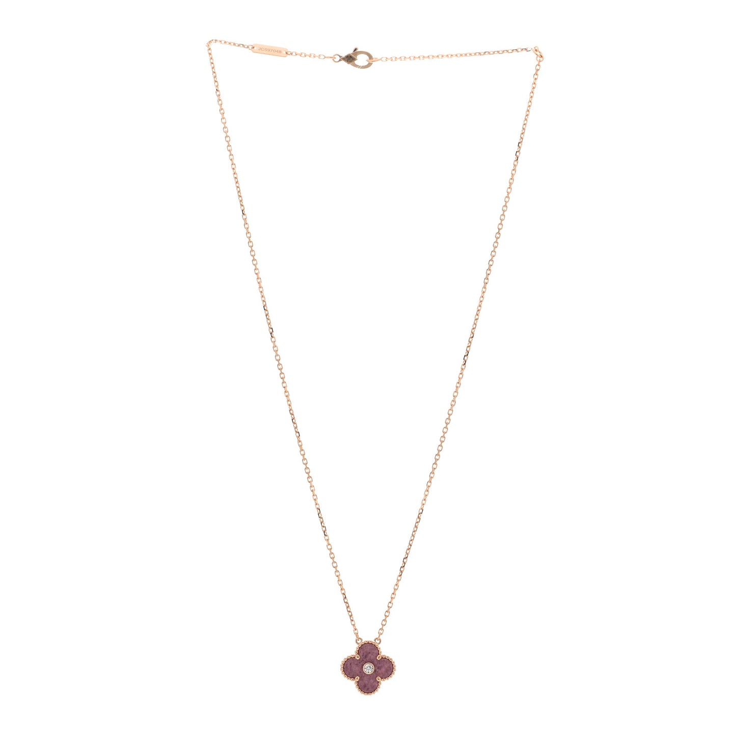 18K Rose Gold Diamond Rhodonite Vintage Alhambra Pendant Necklace