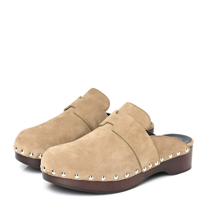 Hermes Suede Goatskin Calya Mules 37 Beige Gobi 3 of 7