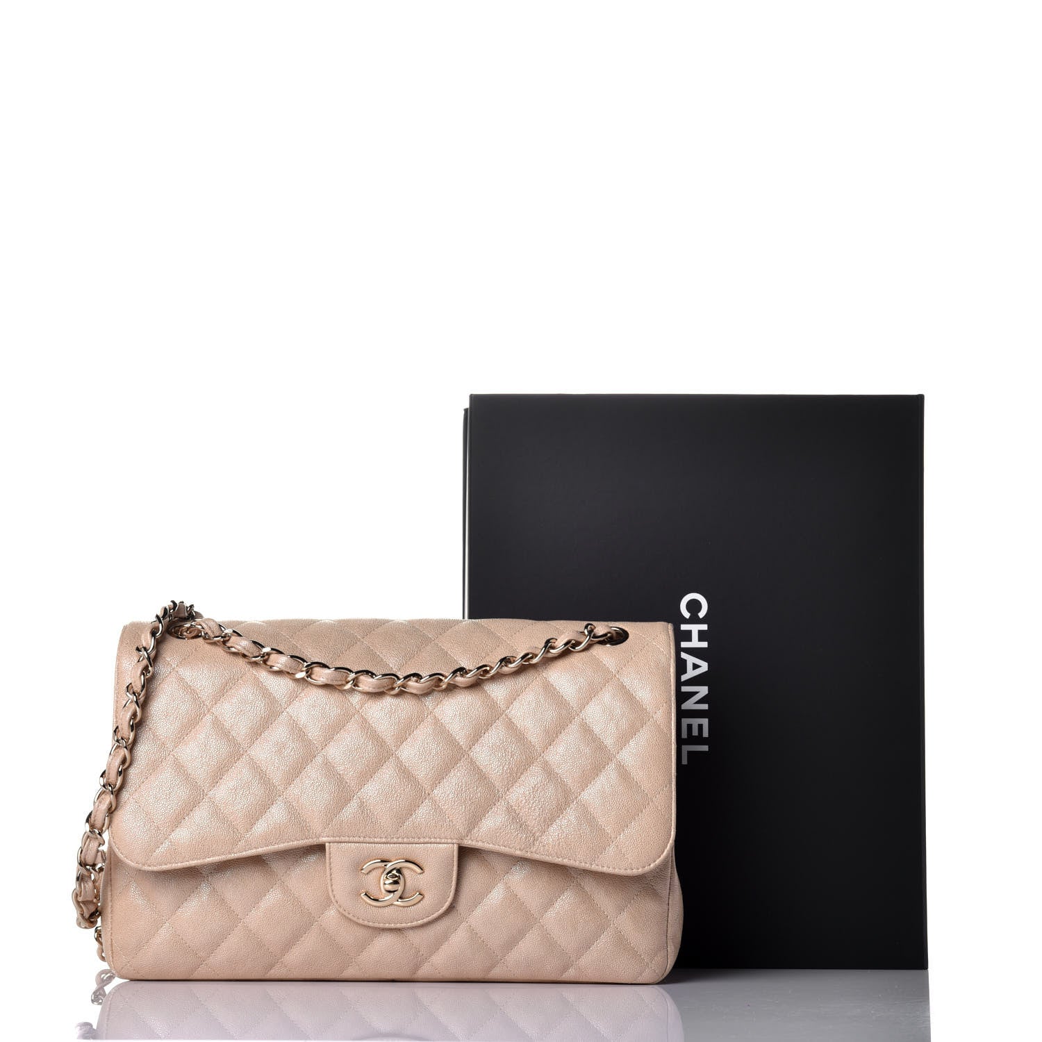Chanel Iridescent Caviar Quilted Jumbo Double Flap Beige 10 of 10