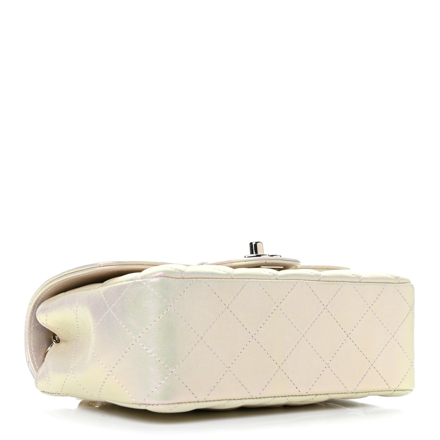 Iridescent Lambskin Quilted Mini Rectangular Flap Ivory
