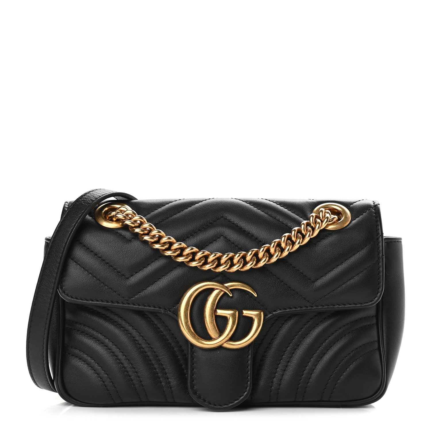 Gucci Calfskin Matelasse Mini GG Marmont Shoulder Bag Black 1 of 9