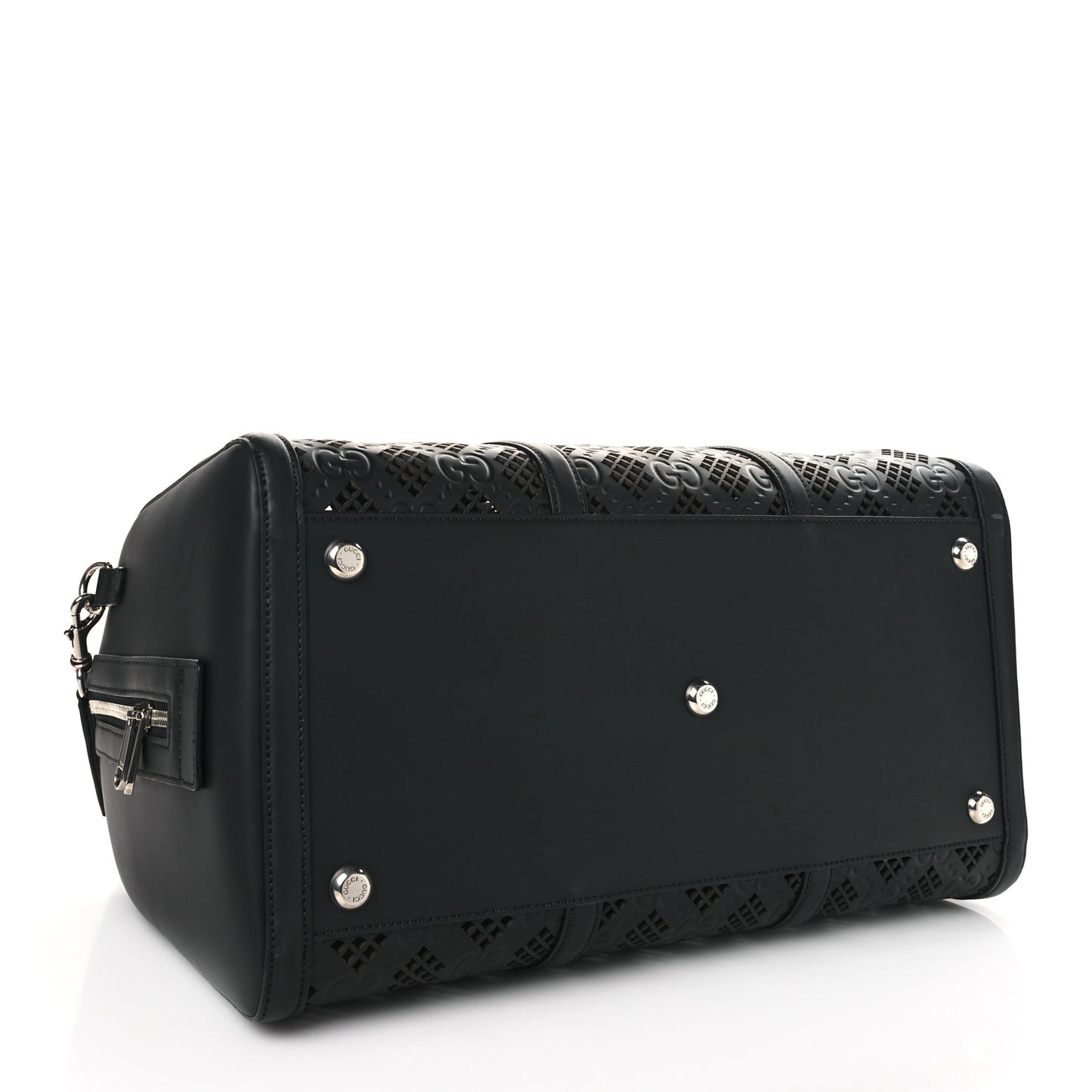 Calfskin Cut Out GG Embossed Medium Duffle Bag Black