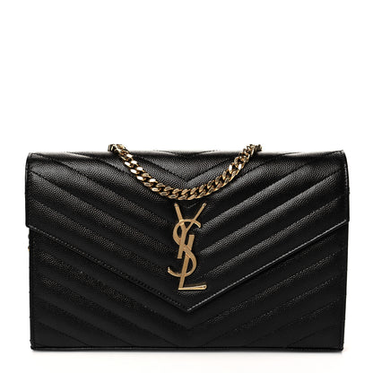 Saint Laurent Grain De Poudre Matelasse Chevron Monogram Chain Wallet Black 1 of 9