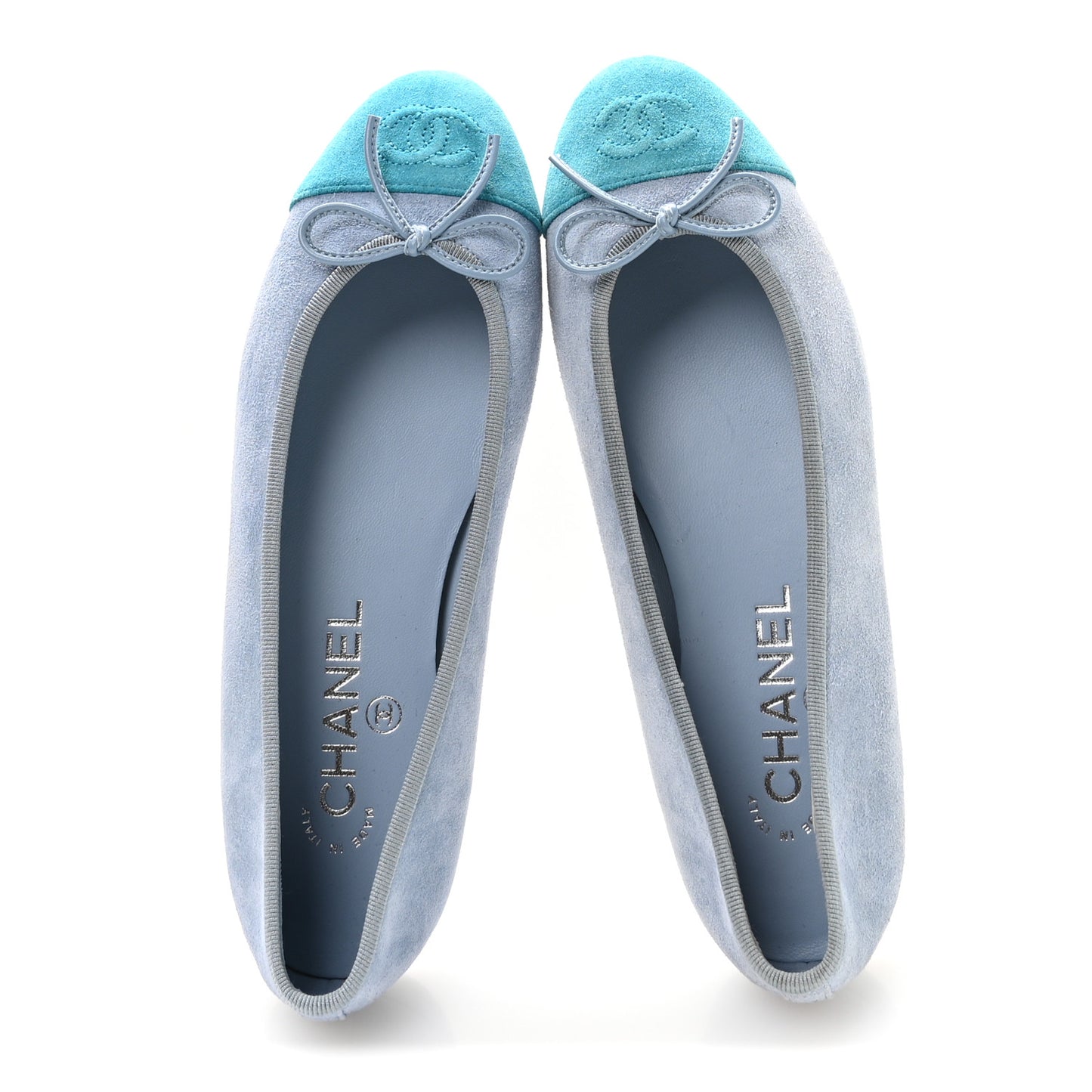 Suede Calfskin Cap Toe CC Ballerina Flats 37 Light Blue Turquoise