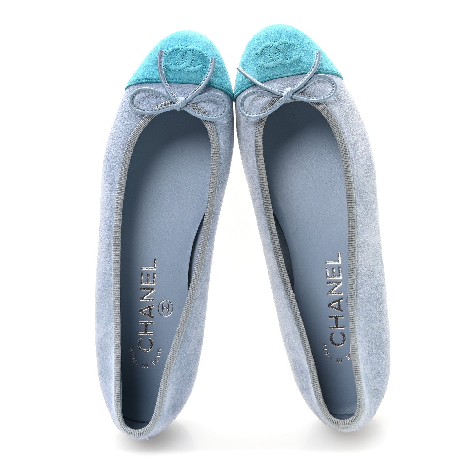 Chanel Suede Calfskin Cap Toe CC Ballerina Flats 37 Light Blue Turquoise 2 of 9