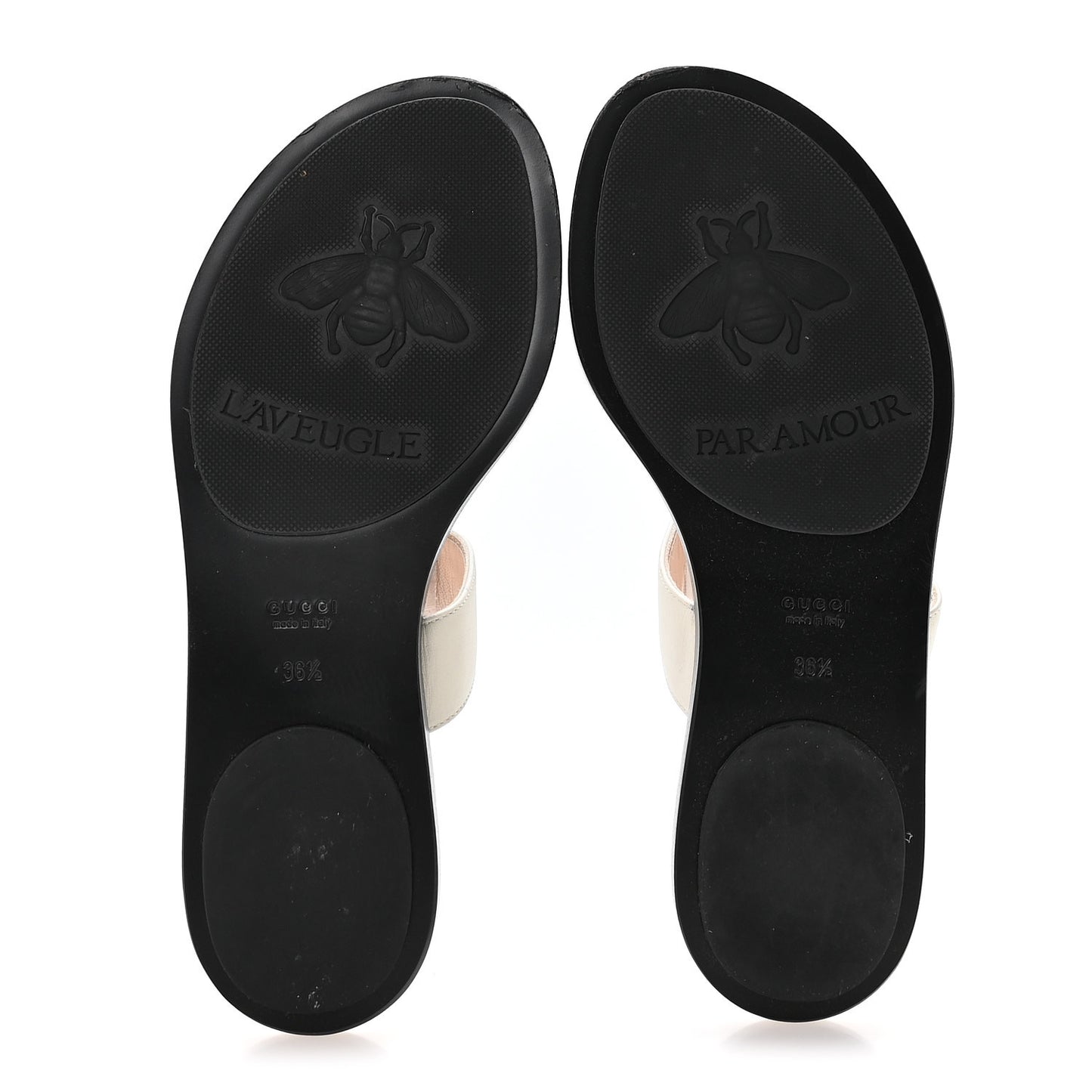 Calfskin GG Marmont Thong Sandals 36.5 Mystic White