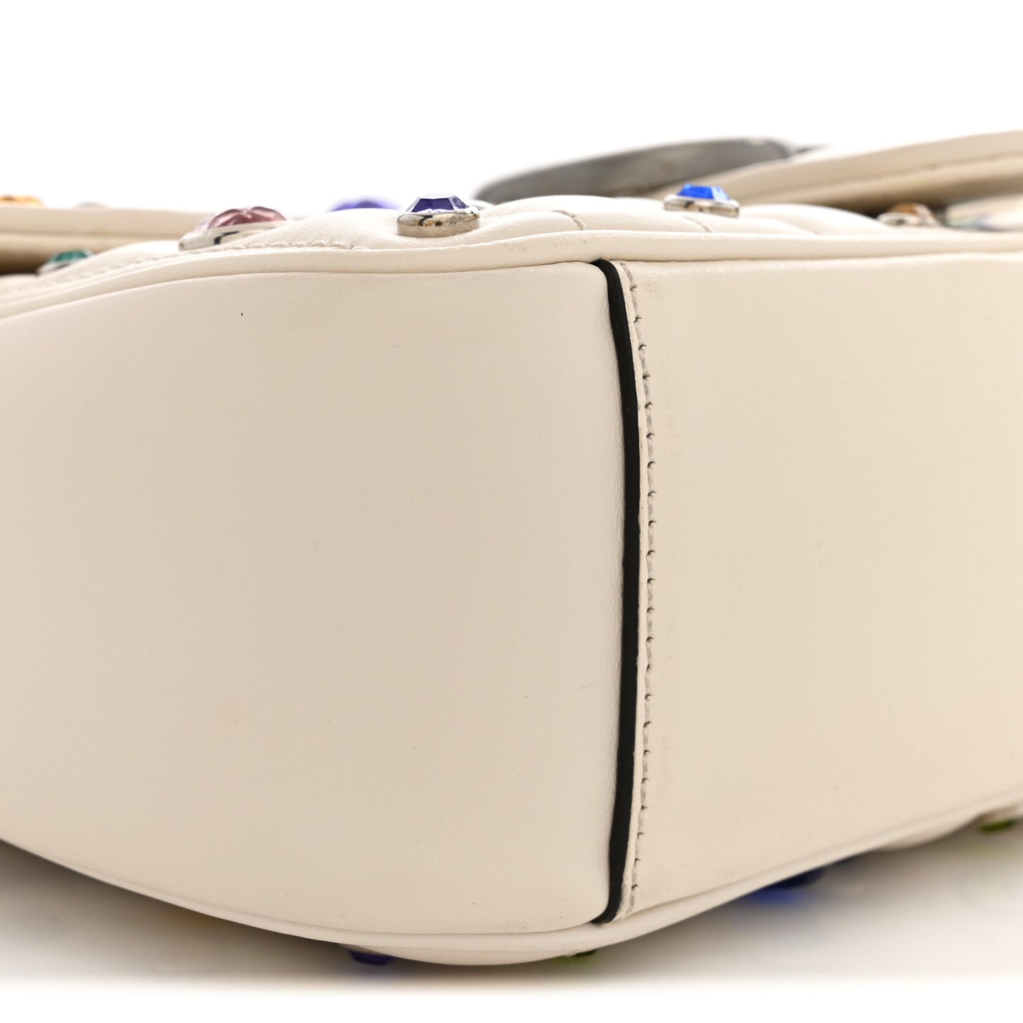 Calfskin Crystal Matelasse Aria Small GG Marmont Shoulder Bag Mystic White Multicolor