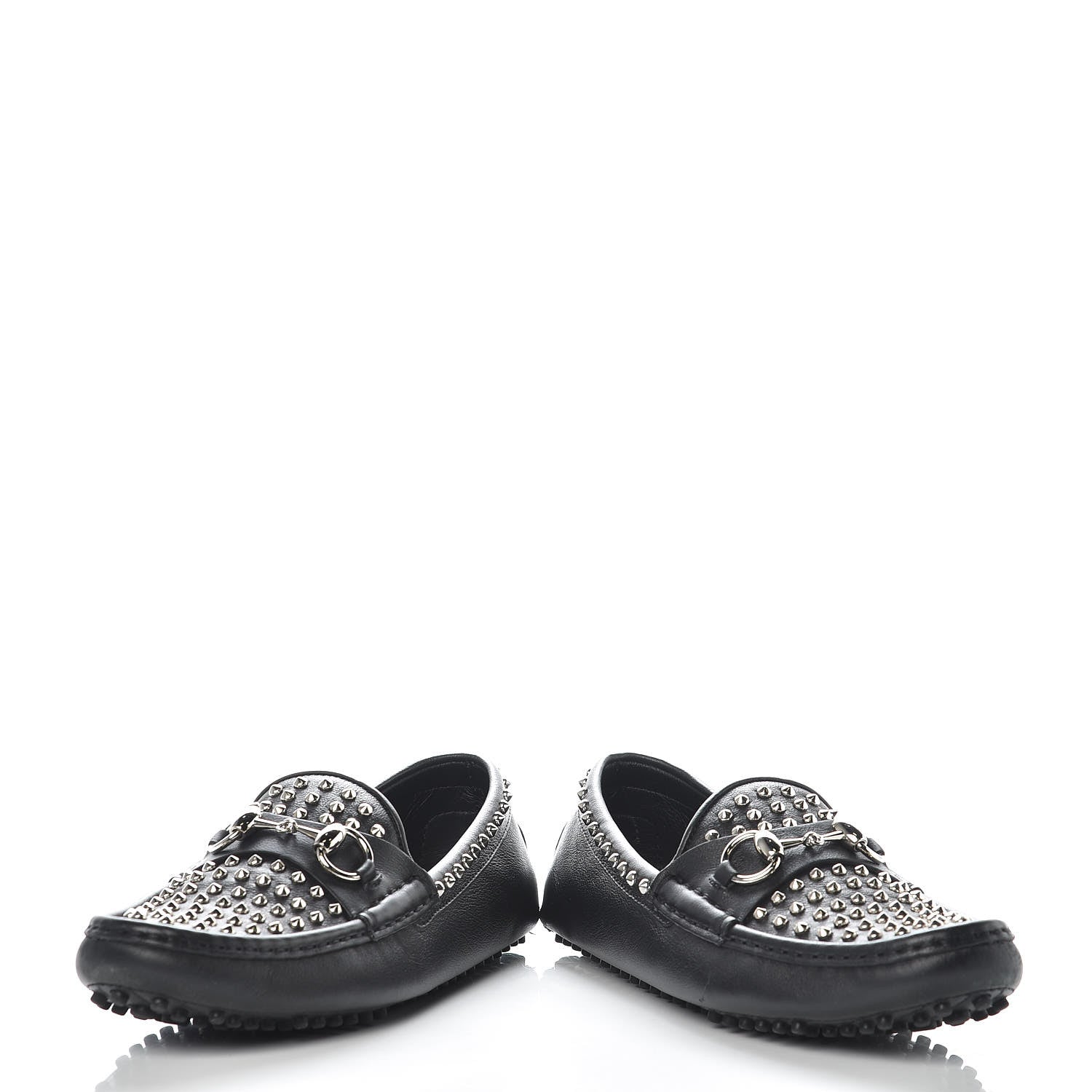 Gucci Calfskin Miro Soft Studded Womens Horsebit Driver Loafers 37 Black 6 of 12