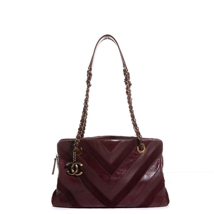 Chanel Suede Lambskin Glazed Calfskin Lady Vintage Tote Burgundy 1 of 7