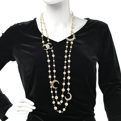 Chanel Pearl Baguette Crystal CC Moon Long Necklace Silver 2 of 5