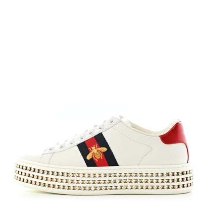Gucci Calfskin Crystal Web Bee Embroidered Womens Ace Platform Sneakers 36 White 1 of 11