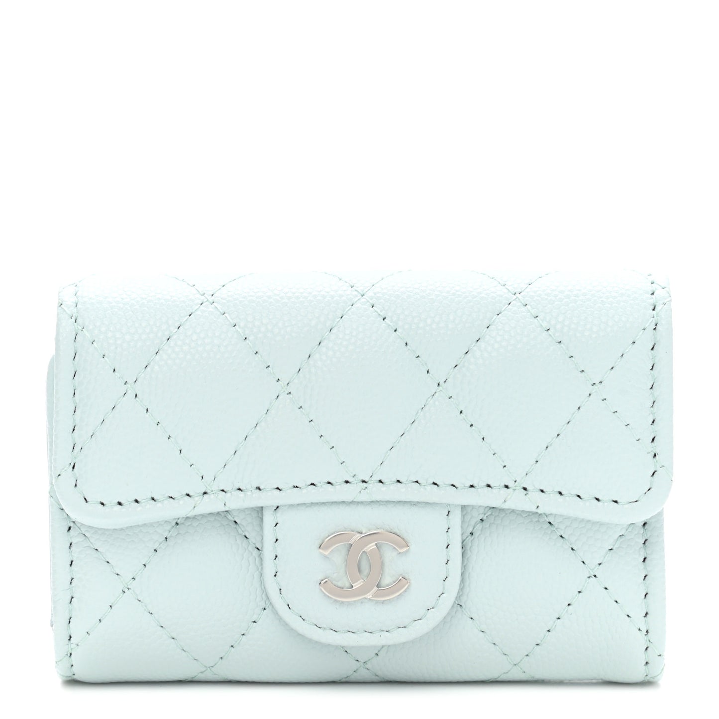 Caviar Quilted Classic 4 Key Holder Wallet Light Blue